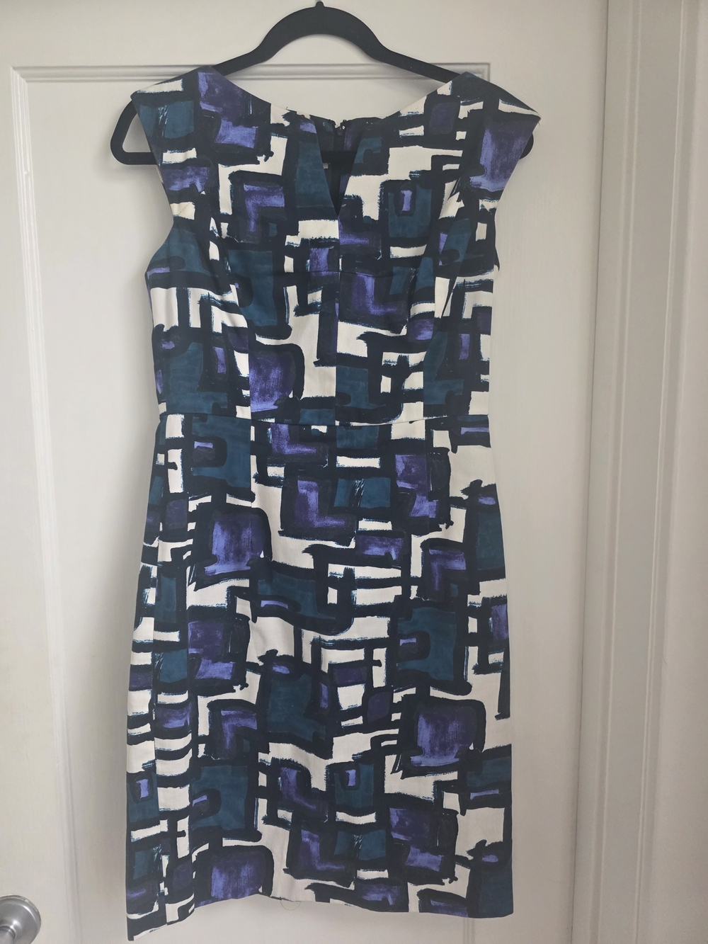 Milly of New York White Dress with Blue & Purple Abstract Blocks